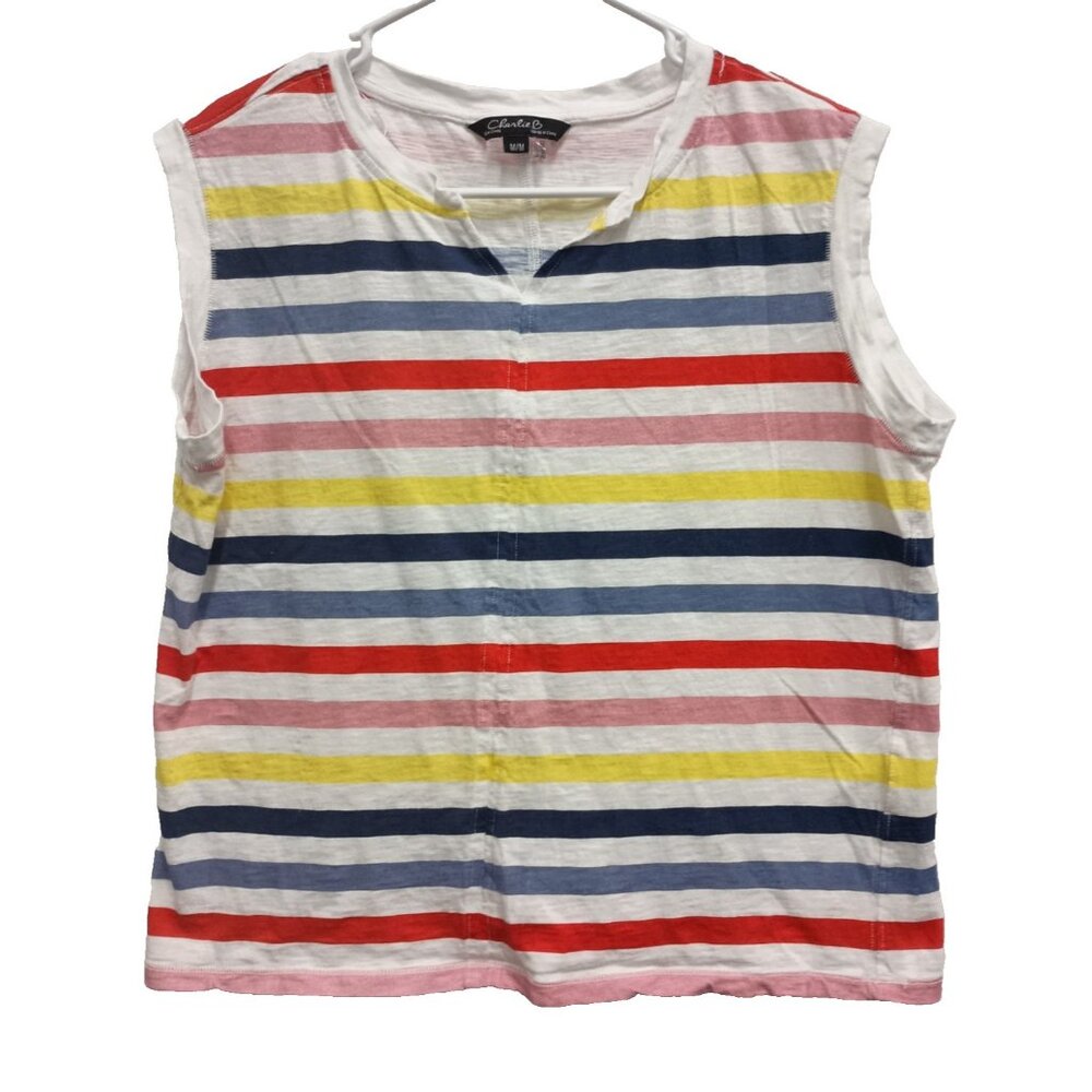 Charlie B‎ Womens Tank Top Size Medium Rainbow Striped Beach Vacation